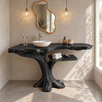 Live Edge Tree Bathroom Vanity 40-80 Inch, Root Foot Trunk Base with One Open Side Shelf