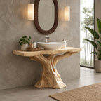 Sculpted Trunk Bathroom Vanity 30-80 Inch, Single Driftwood Pedestal Base with Thick Live Edge Top