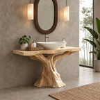 Sculpted Trunk Bathroom Vanity 30-80 Inch, Single Driftwood Pedestal Base with Thick Live Edge Top