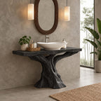 Sculpted Trunk Bathroom Vanity 30-80 Inch, Single Driftwood Pedestal Base with Thick Live Edge Top