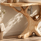 Branching Tree Bathroom Vanity 30-80 Inch, Openwork Root Base Under a Thin Live Edge Vanity Top