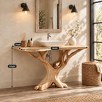 Branching Tree Bathroom Vanity 30-80 Inch, Openwork Root Base Under a Thin Live Edge Vanity Top