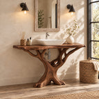 Branching Tree Bathroom Vanity 30-80 Inch, Openwork Root Base Under a Thin Live Edge Vanity Top