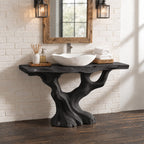 S-Curve Trunk Bathroom Vanity 30-80 Inch, Leaning Driftwood Base with Two Branch Arms, Live Edge Top