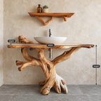 Gnarled Driftwood Bathroom Vanity 30-80 Inch, Knotty Branch Arms on a Root Foot with Live Edge Top