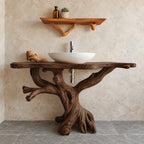 Gnarled Driftwood Bathroom Vanity 30-80 Inch, Knotty Branch Arms on a Root Foot with Live Edge Top