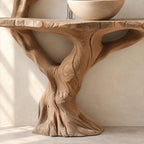 Tiered Tree Bathroom Vanity 30-80 Inch, Trunk Rising Into Upper Branch Shelves Above a Live Edge Top