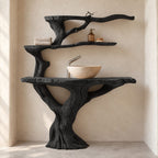 Tiered Tree Bathroom Vanity 30-80 Inch, Trunk Rising Into Upper Branch Shelves Above a Live Edge Top