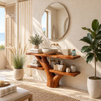 Two Shelf Tree Bathroom Vanity 30-70 Inch, Forked Trunk with Staggered Live Edge Shelves Under the Top