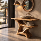 Flowing Sculpted Bathroom Vanity 30-70 Inch, Smooth Curved Wood Base with Towel Shelf and Wide Top