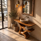 Flowing Sculpted Bathroom Vanity 30-70 Inch, Smooth Curved Wood Base with Towel Shelf and Wide Top