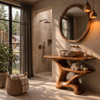 Flowing Sculpted Bathroom Vanity 30-70 Inch, Smooth Curved Wood Base with Towel Shelf and Wide Top