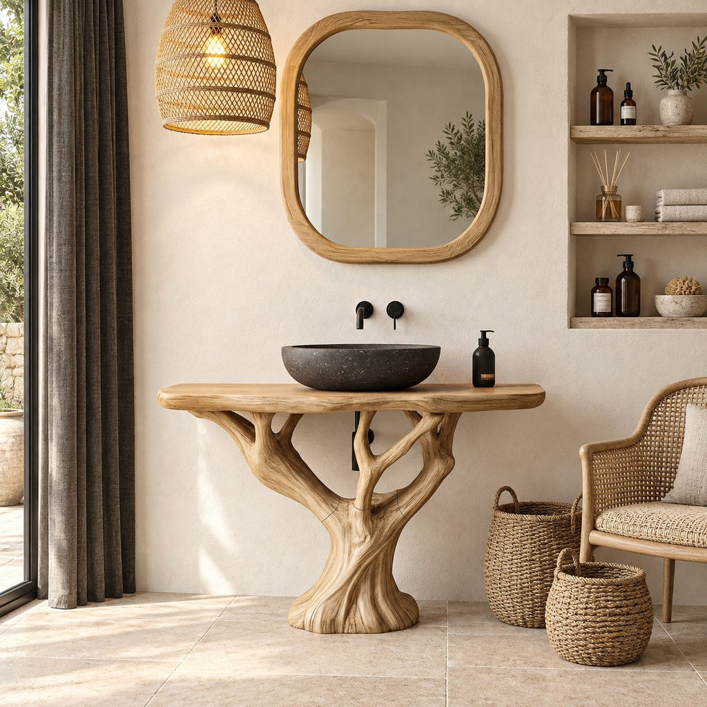 Rounded Top Tree Bathroom Vanity 40-70 Inch, Single Trunk Branching Into Many Arms on a Root Foot