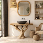 Rounded Top Tree Bathroom Vanity 40-70 Inch, Single Trunk Branching Into Many Arms on a Root Foot