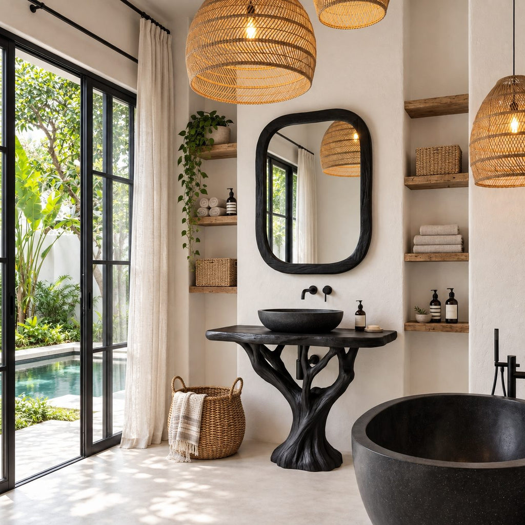 Rounded Top Tree Bathroom Vanity 40-70 Inch, Single Trunk Branching Into Many Arms on a Root Foot
