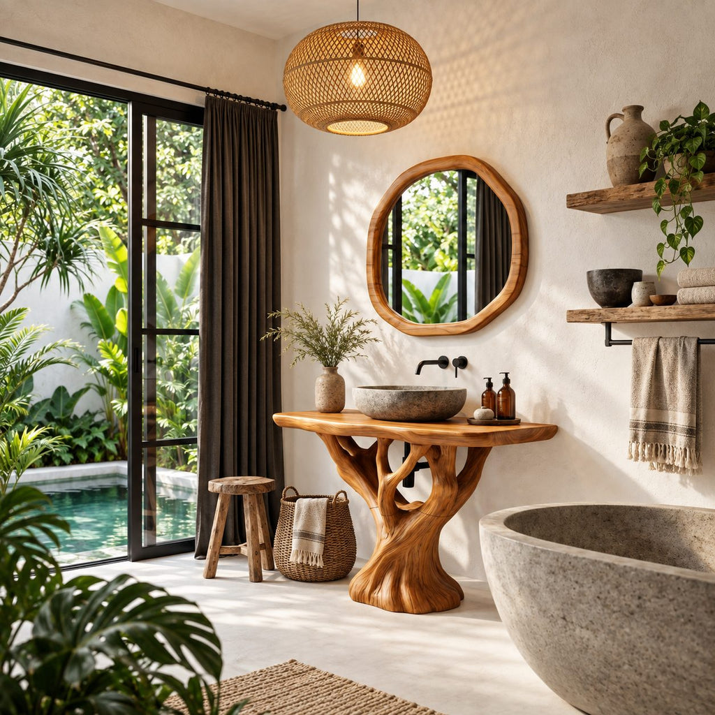 Rounded Top Tree Bathroom Vanity 40-70 Inch, Single Trunk Branching Into Many Arms on a Root Foot