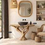 Rounded Top Tree Bathroom Vanity 40-70 Inch, Single Trunk Branching Into Many Arms on a Root Foot