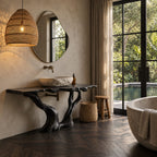Twisted Twin Leg Bathroom Vanity 40-70 Inch, Gnarled Driftwood Legs Under a Craggy Live Edge Top