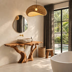 Twisted Twin Leg Bathroom Vanity 40-70 Inch, Gnarled Driftwood Legs Under a Craggy Live Edge Top