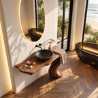 Wave Leg Bathroom Vanity 30-60 Inch, Wall Mounted Live Edge Top on One Smooth Sculpted S-Curve Leg