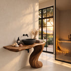 Wave Leg Bathroom Vanity 30-60 Inch, Wall Mounted Live Edge Top on One Smooth Sculpted S-Curve Leg
