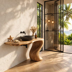 Wave Leg Bathroom Vanity 30-60 Inch, Wall Mounted Live Edge Top on One Smooth Sculpted S-Curve Leg