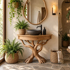 Curved Front Tree Bathroom Vanity 41-47 Inch, Apron Top on Crossed Branch Legs with Root Feet