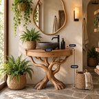 Curved Front Tree Bathroom Vanity 41-47 Inch, Apron Top on Crossed Branch Legs with Root Feet
