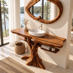 Spreading Tree Bathroom Vanity 40-70 Inch, Wide Trunk Base with a Slim Shelf Through the Branches