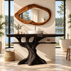 Spreading Tree Bathroom Vanity 40-70 Inch, Wide Trunk Base with a Slim Shelf Through the Branches