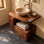 Curved Wrap Bathroom Vanity 24-48 Inch, Sculpted Solid Wood Console with Drawer Cabinet and Open Niche