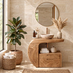 Curved Wrap Bathroom Vanity 24-48 Inch, Sculpted Solid Wood Console with Drawer Cabinet and Open Niche