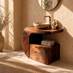Curved Wrap Bathroom Vanity 24-48 Inch, Sculpted Solid Wood Console with Drawer Cabinet and Open Niche
