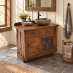 Tree Branch Door Bathroom Vanity 24-36 Inch, Rustic Cabinet with Four Drawers and Raised Backsplash