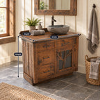 Tree Branch Door Bathroom Vanity 24-36 Inch, Rustic Cabinet with Four Drawers and Raised Backsplash
