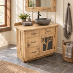 Tree Branch Door Bathroom Vanity 24-36 Inch, Rustic Cabinet with Four Drawers and Raised Backsplash