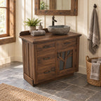 Tree Branch Door Bathroom Vanity 24-36 Inch, Rustic Cabinet with Four Drawers and Raised Backsplash