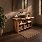 Slab Side Bathroom Vanity 24-36 Inch, Open Bark Edge Console with Towel Shelf and Basket Shelf