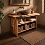 Slab Side Bathroom Vanity 24-36 Inch, Open Bark Edge Console with Towel Shelf and Basket Shelf