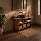 Slab Side Bathroom Vanity 24-36 Inch, Open Bark Edge Console with Towel Shelf and Basket Shelf