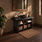 Slab Side Bathroom Vanity 24-36 Inch, Open Bark Edge Console with Towel Shelf and Basket Shelf
