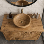 Swirl Carved Bathroom Vanity 40-70 Inch, Two Door Solid Wood Cabinet with Live Edge Top on Tapered Legs