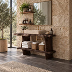 Raw Edge Slab Bathroom Vanity 30-80 Inch, Open Console with Thick Live Edge Top and Extended Low Shelf