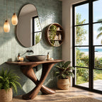 Twisted X Base Bathroom Vanity 44-48 Inch, Sculpted Crossed Leg Solid Wood Console with Slim Top