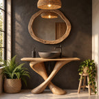 Twisted X Base Bathroom Vanity 44-48 Inch, Sculpted Crossed Leg Solid Wood Console with Slim Top