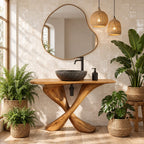 Twisted X Base Bathroom Vanity 44-48 Inch, Sculpted Crossed Leg Solid Wood Console with Slim Top