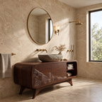 Carved Mountain Wave Bathroom Vanity 40-80 Inch, Mid Century Rounded Cabinet with Open Cubby