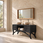 Arched Leg Bathroom Vanity Cabinet 40-80 Inch, Four Drawers, Open Center Niche, Sculpted Curved Legs