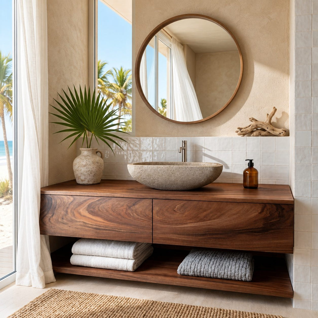 Wall Mounted Two Drawer Bathroom Vanity 40-80 Inch, Floating Wood Cabinet with Open Towel Shelf Below