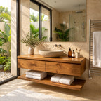 Wall Mounted Two Drawer Bathroom Vanity 40-80 Inch, Floating Wood Cabinet with Open Towel Shelf Below